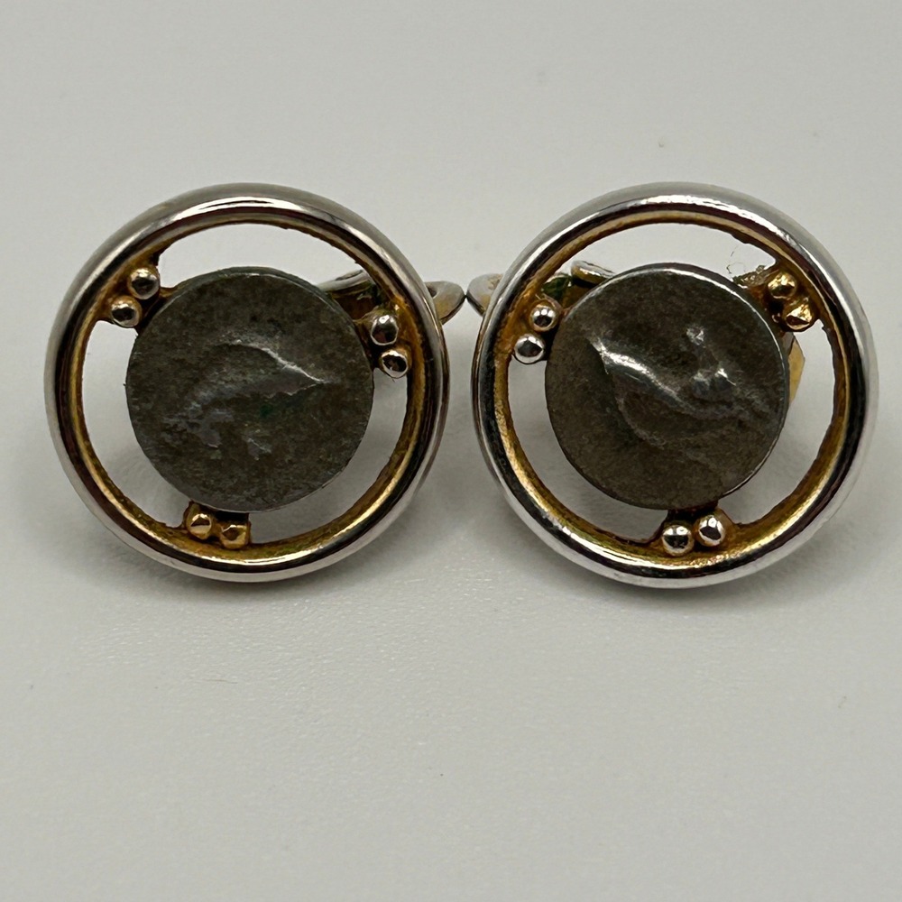 Jones New York Vintage Two Tone Mixed Metal Circular Clip On Earrings